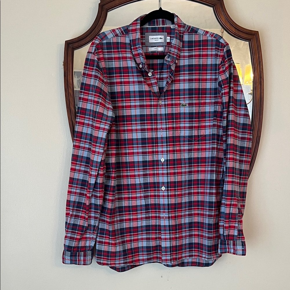 Lacoste Men's Multicolor Plaid Button Down Shirt Large in EUC